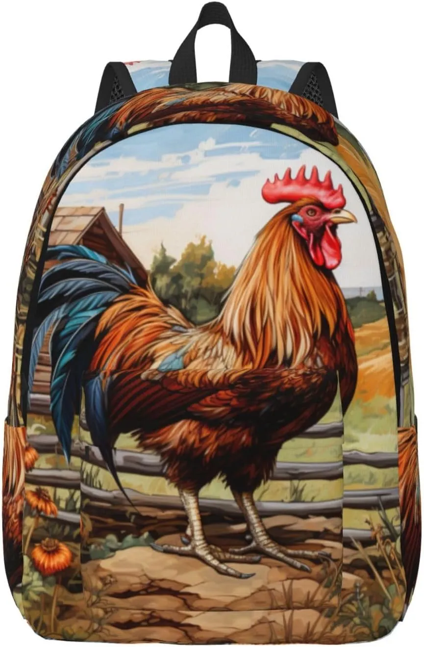 Rooster on Wood in Farmland Canvas Casual Lightweight Duffel Bag, Fashion Duffel Bag, Unisex Travel Backpack