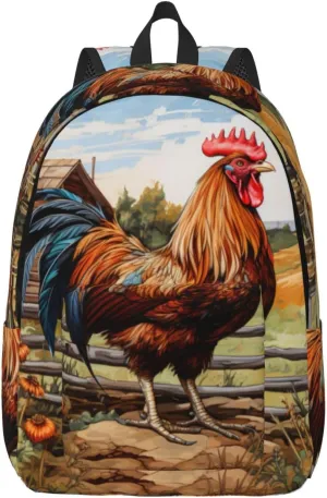 Rooster on Wood in Farmland Canvas Casual Lightweight Duffel Bag, Fashion Duffel Bag, Unisex Travel Backpack