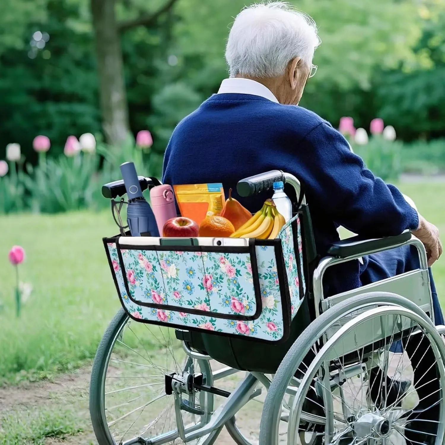 Rose and Daisy Walker Basket Walker Accessories Walker Bags for Folding Walker for Four Wheel Rollator Seniors Accessory Attachment for Folding