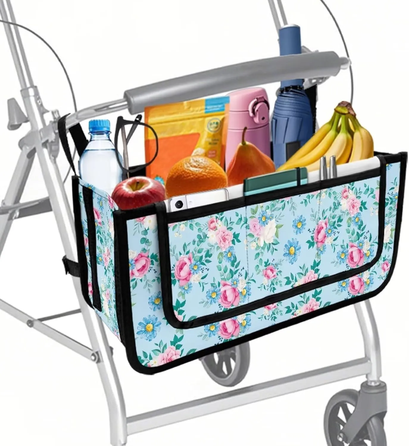 Rose and Daisy Walker Basket Walker Accessories Walker Bags for Folding Walker for Four Wheel Rollator Seniors Accessory Attachment for Folding