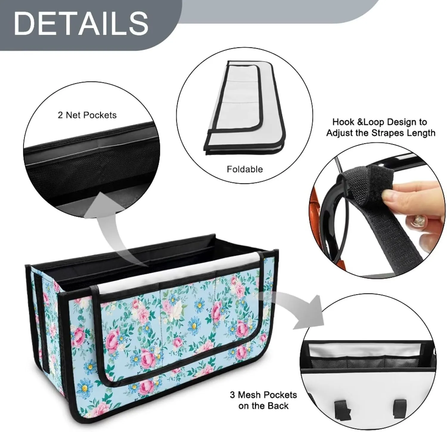 Rose and Daisy Walker Basket Walker Accessories Walker Bags for Folding Walker for Four Wheel Rollator Seniors Accessory Attachment for Folding