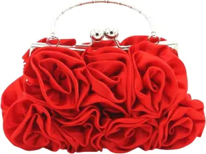 Roses Clutch Purse for Women, Small Floral Handbag Mini Satin Bag with Detachable Strap Wedding Gift for Girl Mom