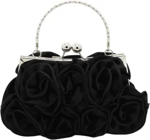 Roses Clutch Purse for Women, Small Floral Handbag Mini Satin Bag with Detachable Strap Wedding Gift for Girl Mom