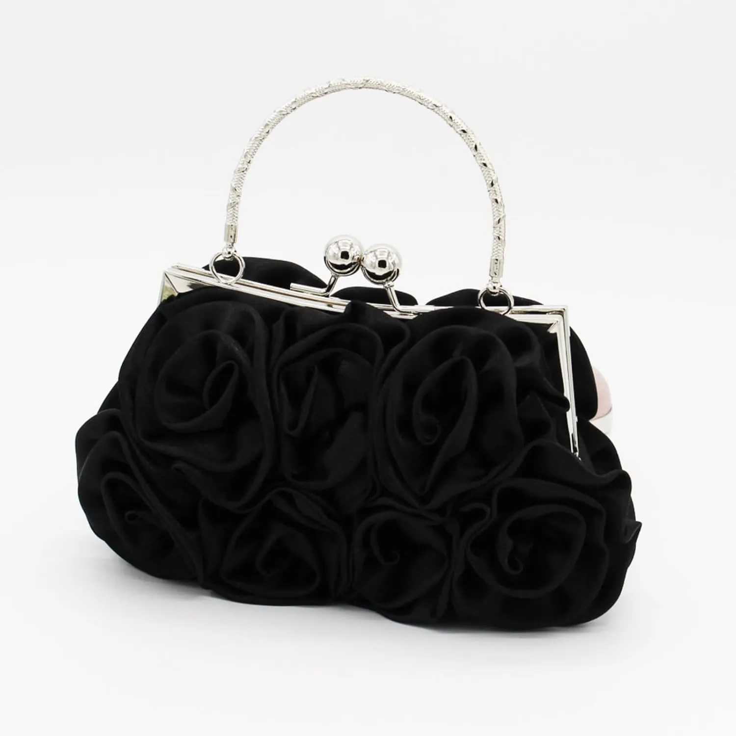 Roses Clutch Purse for Women, Small Floral Handbag Mini Satin Bag with Detachable Strap Wedding Gift for Girl Mom