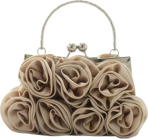 Roses Clutch Purse for Women, Small Floral Handbag Mini Satin Bag with Detachable Strap Wedding Gift for Girl Mom