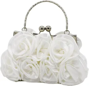 Roses Clutch Purse for Women, Small Floral Handbag Mini Satin Bag with Detachable Strap Wedding Gift for Girl Mom