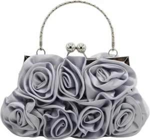 Roses Clutch Purse for Women, Small Floral Handbag Mini Satin Bag with Detachable Strap Wedding Gift for Girl Mom