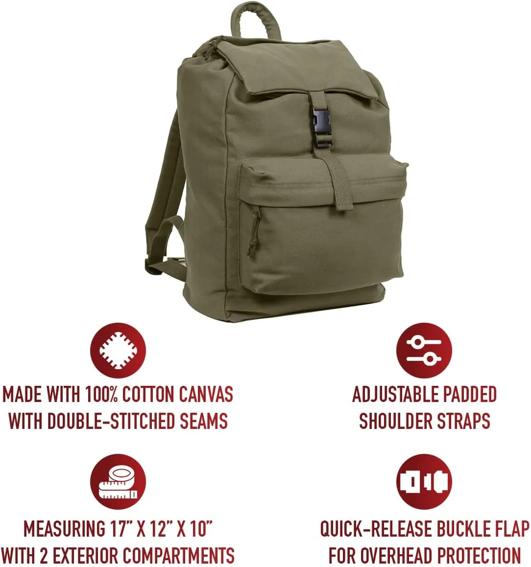 Rothco Canvas Daypack – Heavy-Duty Cotton Canvas Backpack for Hiking, Camping, Traveling, and Daily Use – 34L Capacity