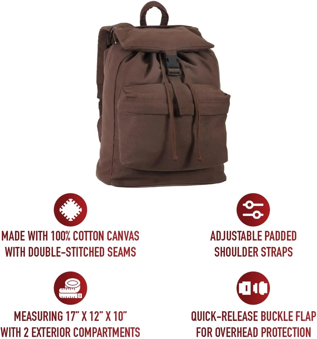 Rothco Canvas Daypack – Heavy-Duty Cotton Canvas Backpack for Hiking, Camping, Traveling, and Daily Use – 34L Capacity