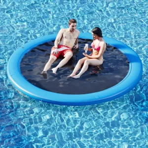 Round Inflatable Floating Dock, Sunchill Float Ring, Hammock Tanning Pool with 4in Woven Fabric, Manual Pump for 1-2 Min Quick Inflate/Deflate, Fits 2-8, Ideal for Lakes, Pools, Oceans
