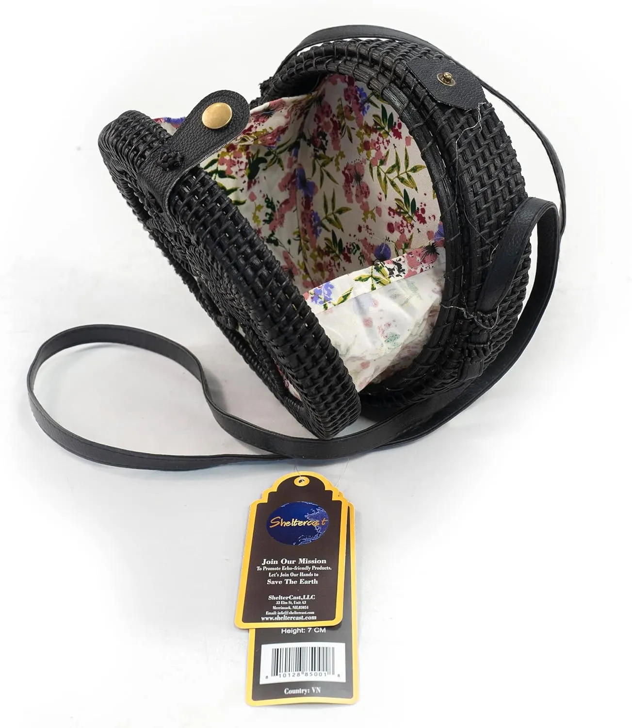 Round Rattan Bag for Women Straw Bag Handwoven Beach Bohemian Shoulder Purse (Black, Large)