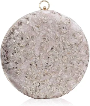 Round Velvet Clutch Purses for Women Flower Evening Bag Vintage Handbag Bridal Wedding Purse