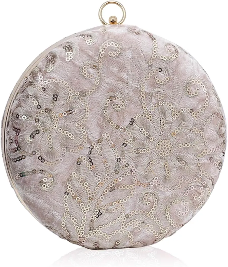 Round Velvet Clutch Purses for Women Flower Evening Bag Vintage Handbag Bridal Wedding Purse