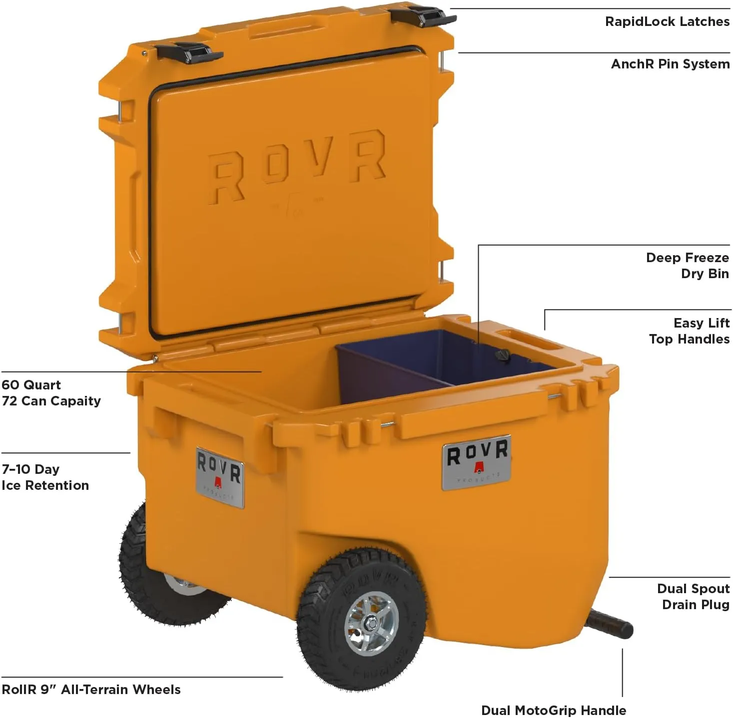 RovR Hard Cooler – Heavy Duty Insulated Cooler Box for Camping, Beach, Travel, Tailgating, Fishing, and Parties – Rugged Portable Cooler for Long Ice Retention
