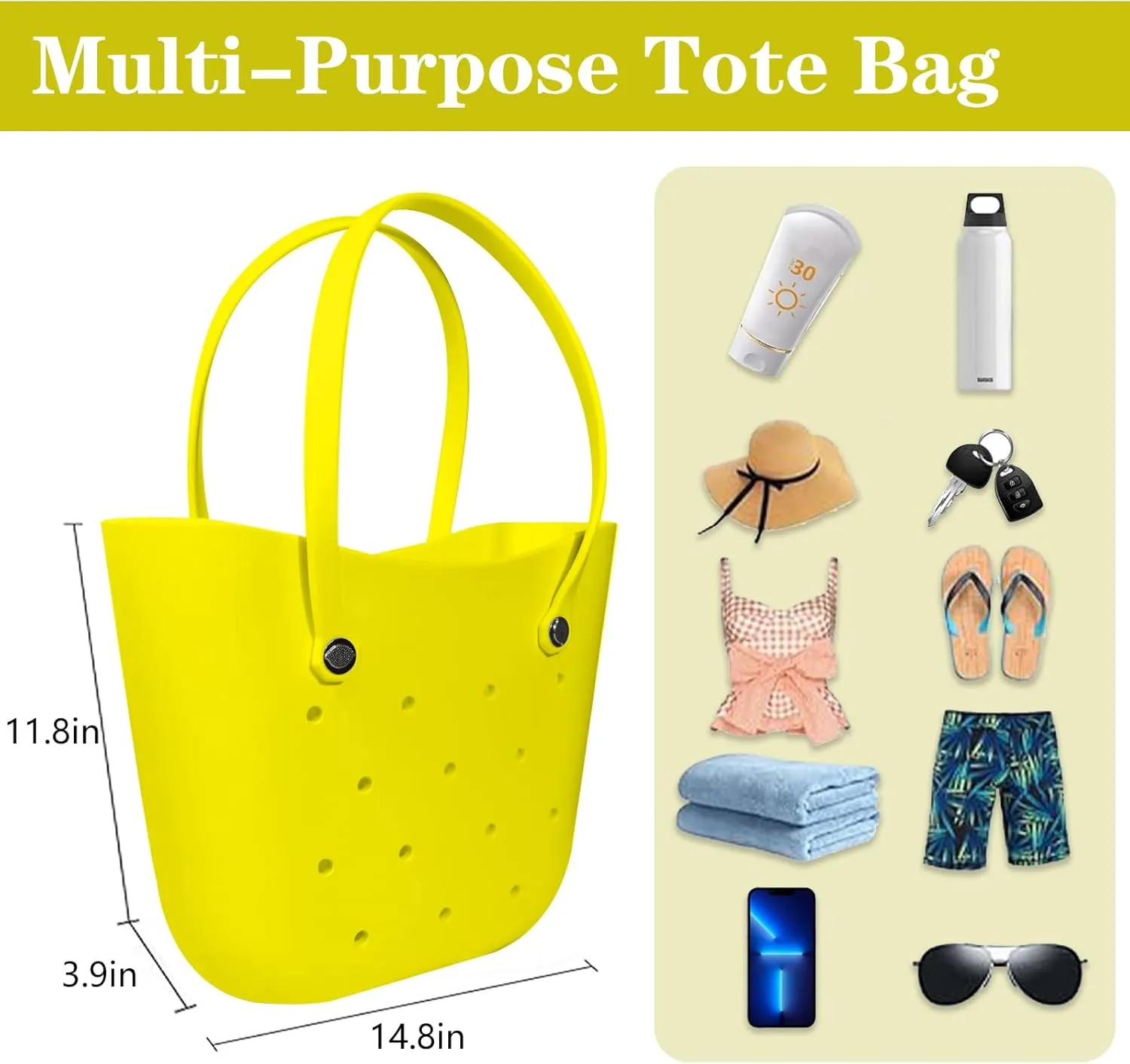 Rubber Beach Bag Large Waterproof Lightweight Washable Durable Bogo Bag Women Rubber Tote Bag for Beach, Pool, Gym