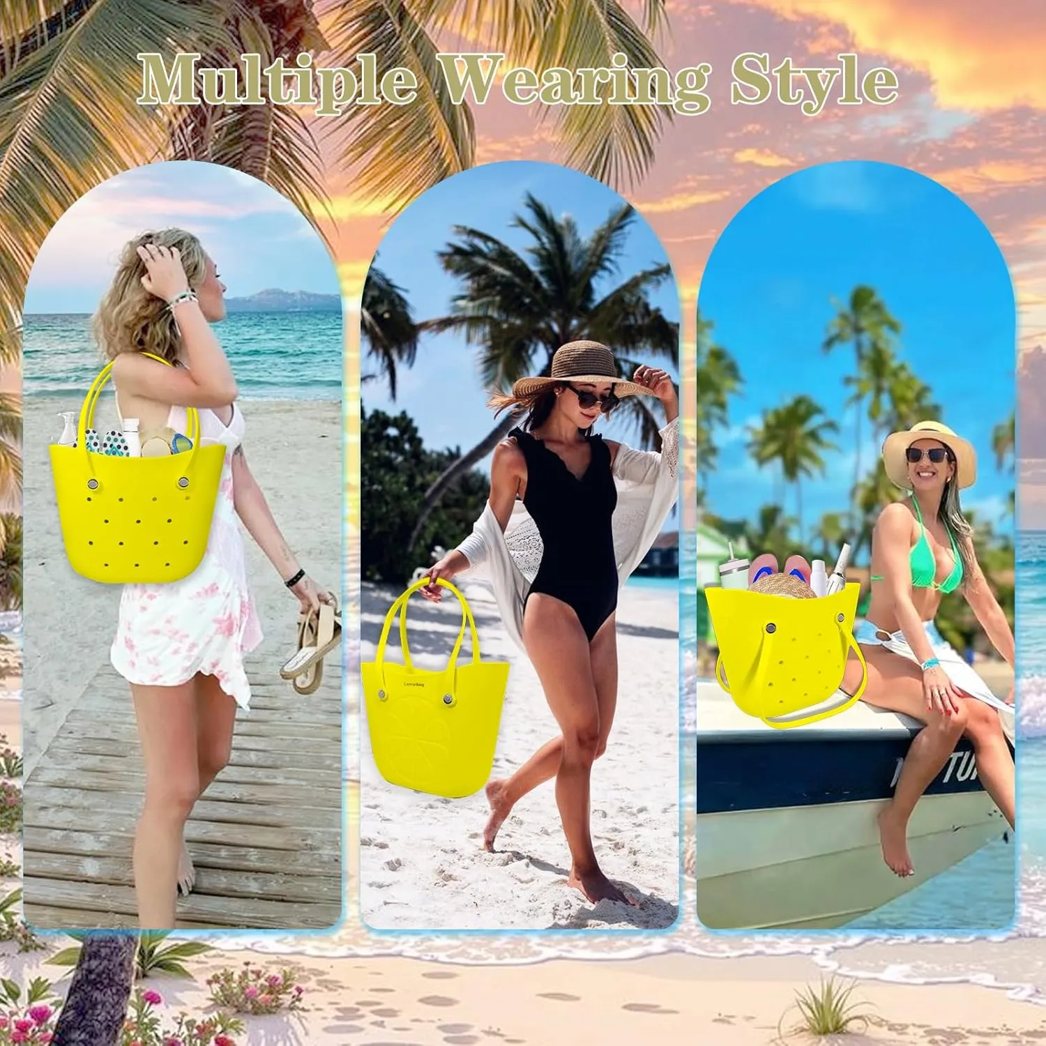 Rubber Beach Bag Large Waterproof Lightweight Washable Durable Bogo Bag Women Rubber Tote Bag for Beach, Pool, Gym