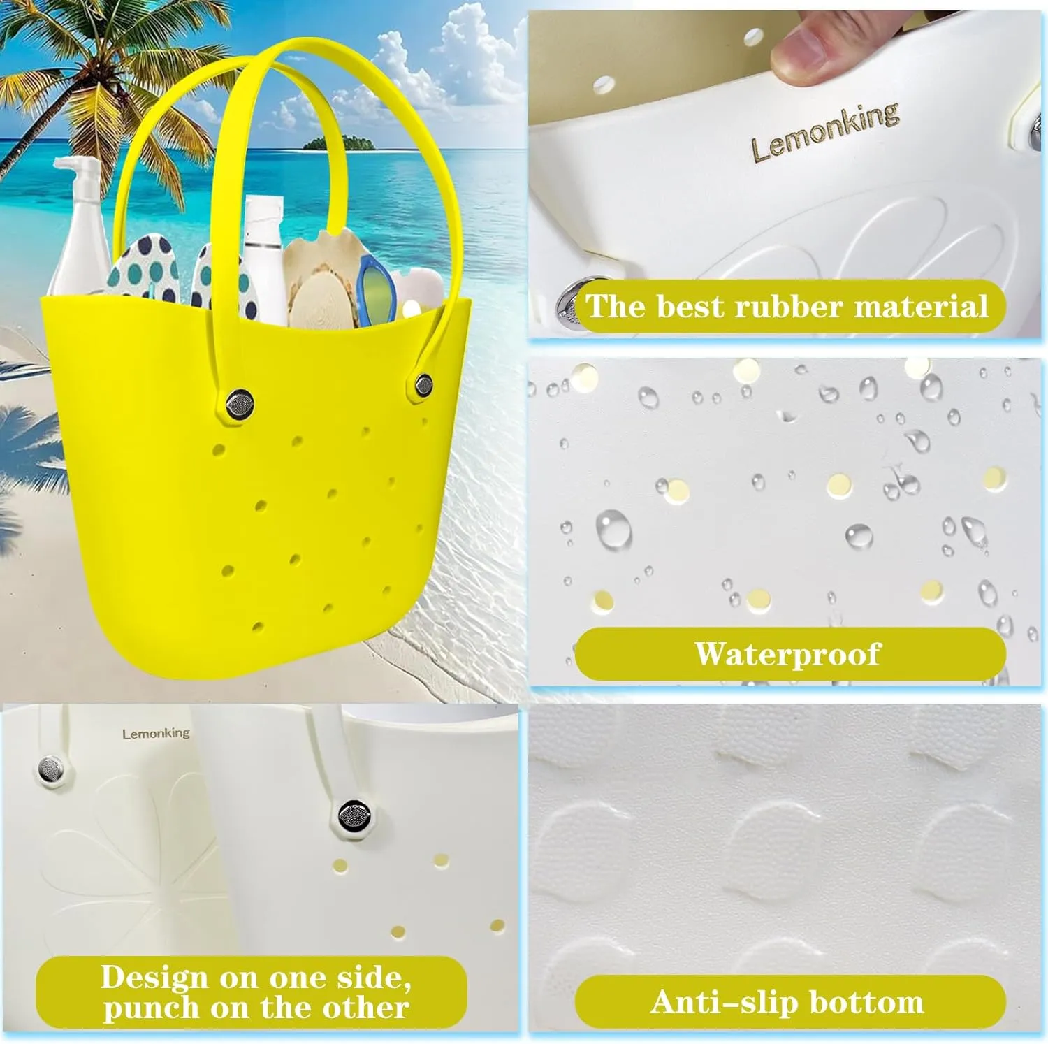 Rubber Beach Bag Large Waterproof Lightweight Washable Durable Bogo Bag Women Rubber Tote Bag for Beach, Pool, Gym