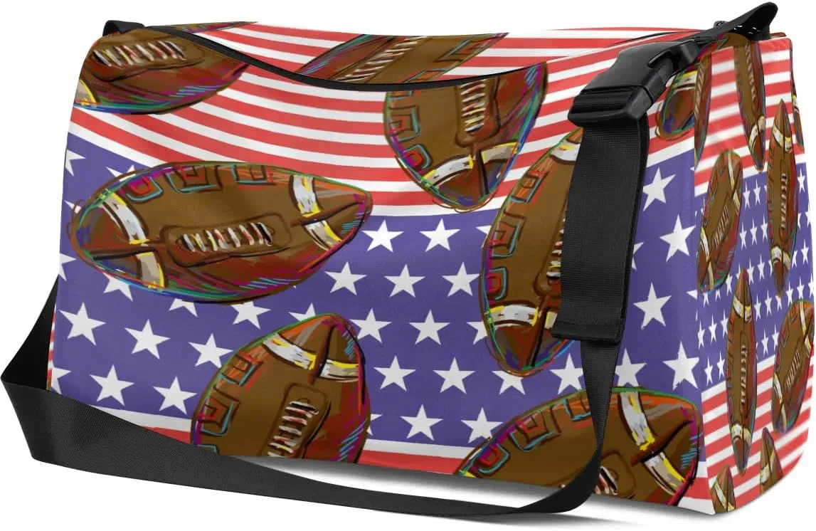 Rugby Print Small Gym Bag for Men Women Workout Sport Duffle Bag Waterproof Weekender Overnight Bag Lightweight Carry on Tote Bag Crossbody Shoulder Travel Bag for Swim Yoge Dance