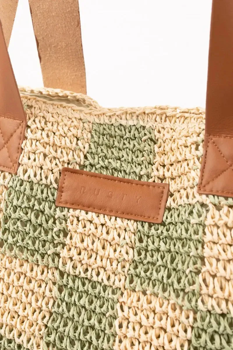 Rusty Checkmate Straw Beach Bag in Mint