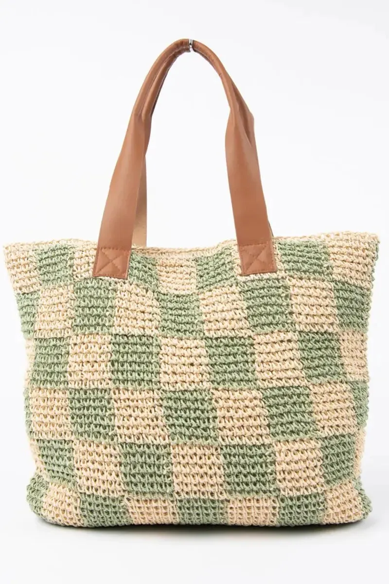Rusty Checkmate Straw Beach Bag in Mint