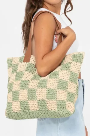 Rusty Checkmate Straw Beach Bag in Mint
