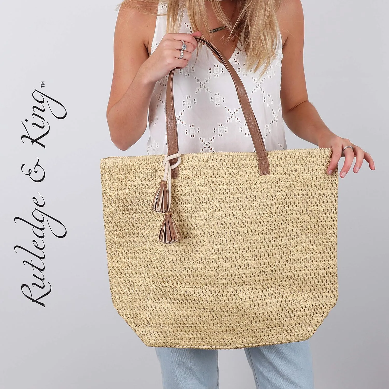 Rutledge & King Straw Bag - Tote Bag - Beach Bag - Large Tote Bag