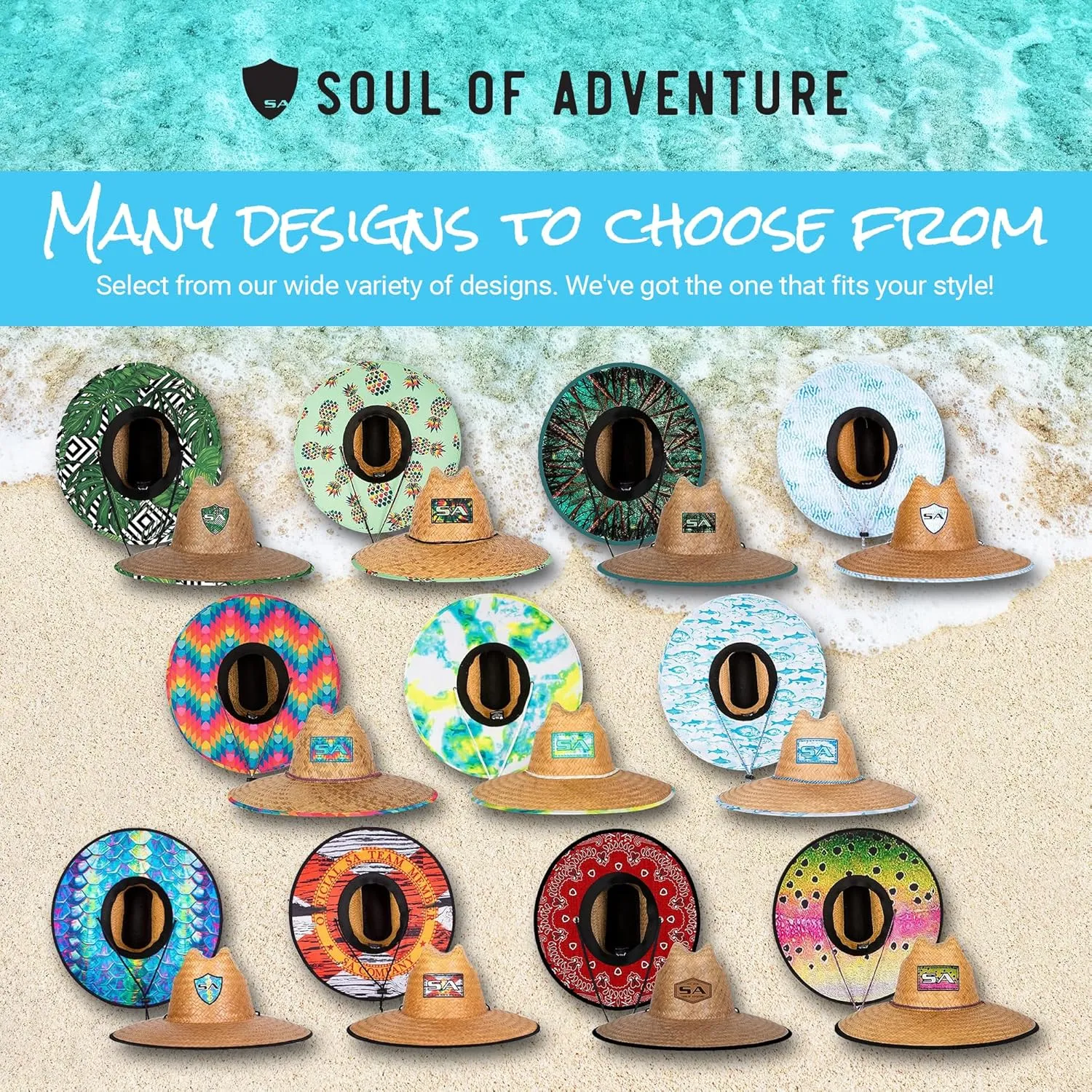S A Company Hand-Woven Palm Straw Hats for Men and Women - Wide Brim Summer Hat Sun Protection, UPF 50  Adjustable Drawcord