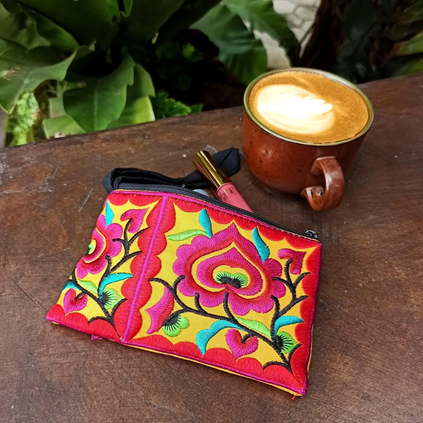Sabai Jai Floral Mini Wristlet Wallet: Small Handmade Boho Cotton Change Purse Bag for Women - Colorful, Cute & Eco Friendly