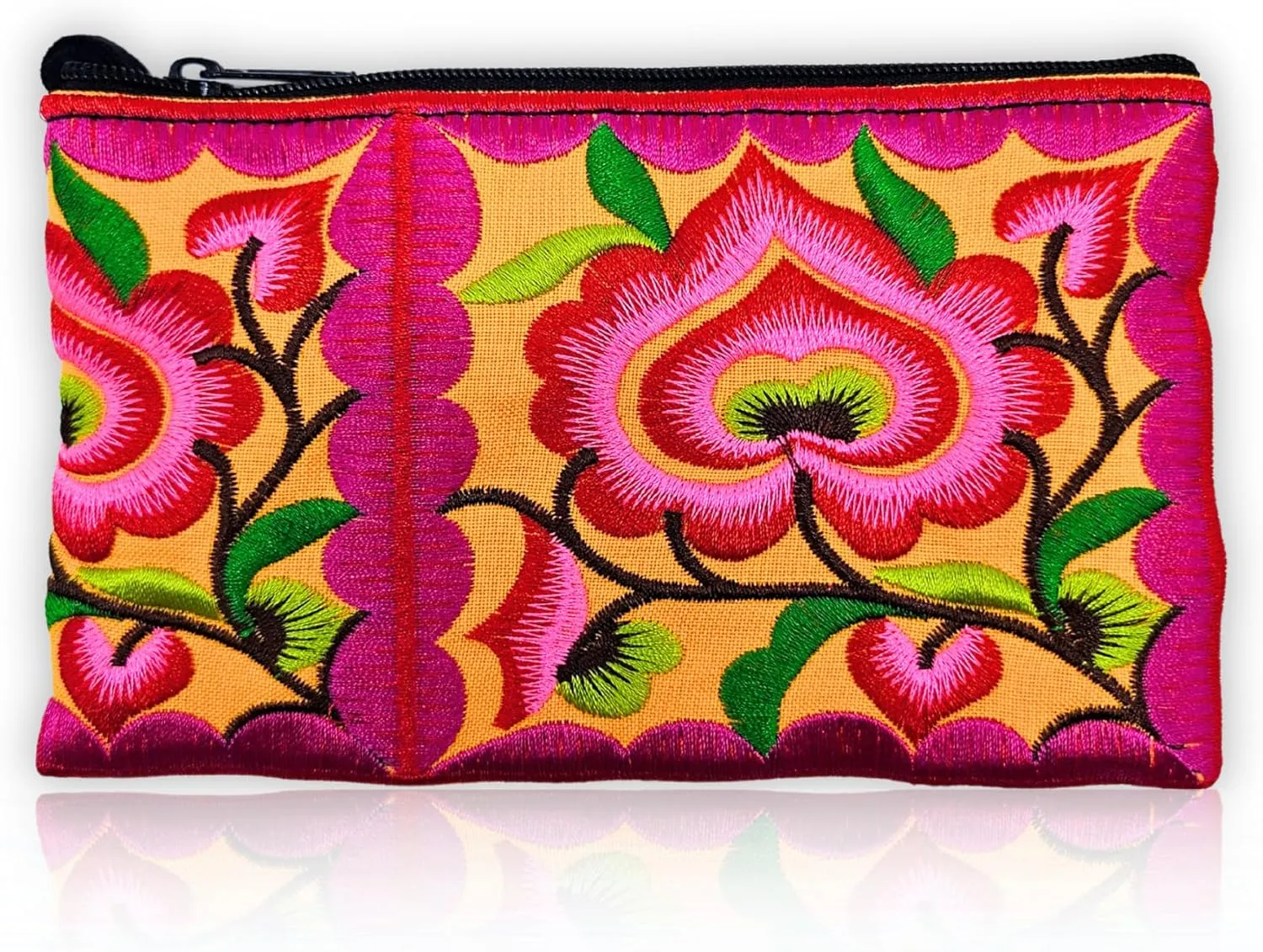 Sabai Jai Floral Mini Wristlet Wallet: Small Handmade Boho Cotton Change Purse Bag for Women - Colorful, Cute & Eco Friendly