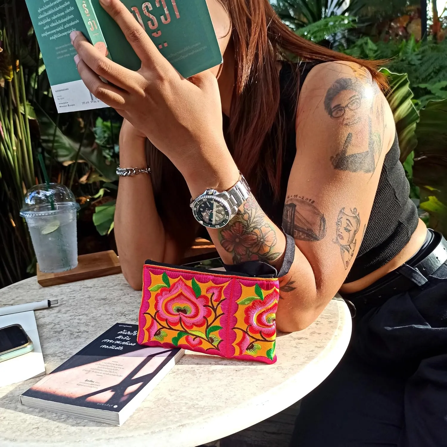Sabai Jai Floral Mini Wristlet Wallet: Small Handmade Boho Cotton Change Purse Bag for Women - Colorful, Cute & Eco Friendly
