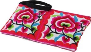 Sabai Jai Small Embroidered Floral Clutch Wristlet Wallet for Women - Colorful Organic Cotton, Unique Boho Chic Accessory Bag