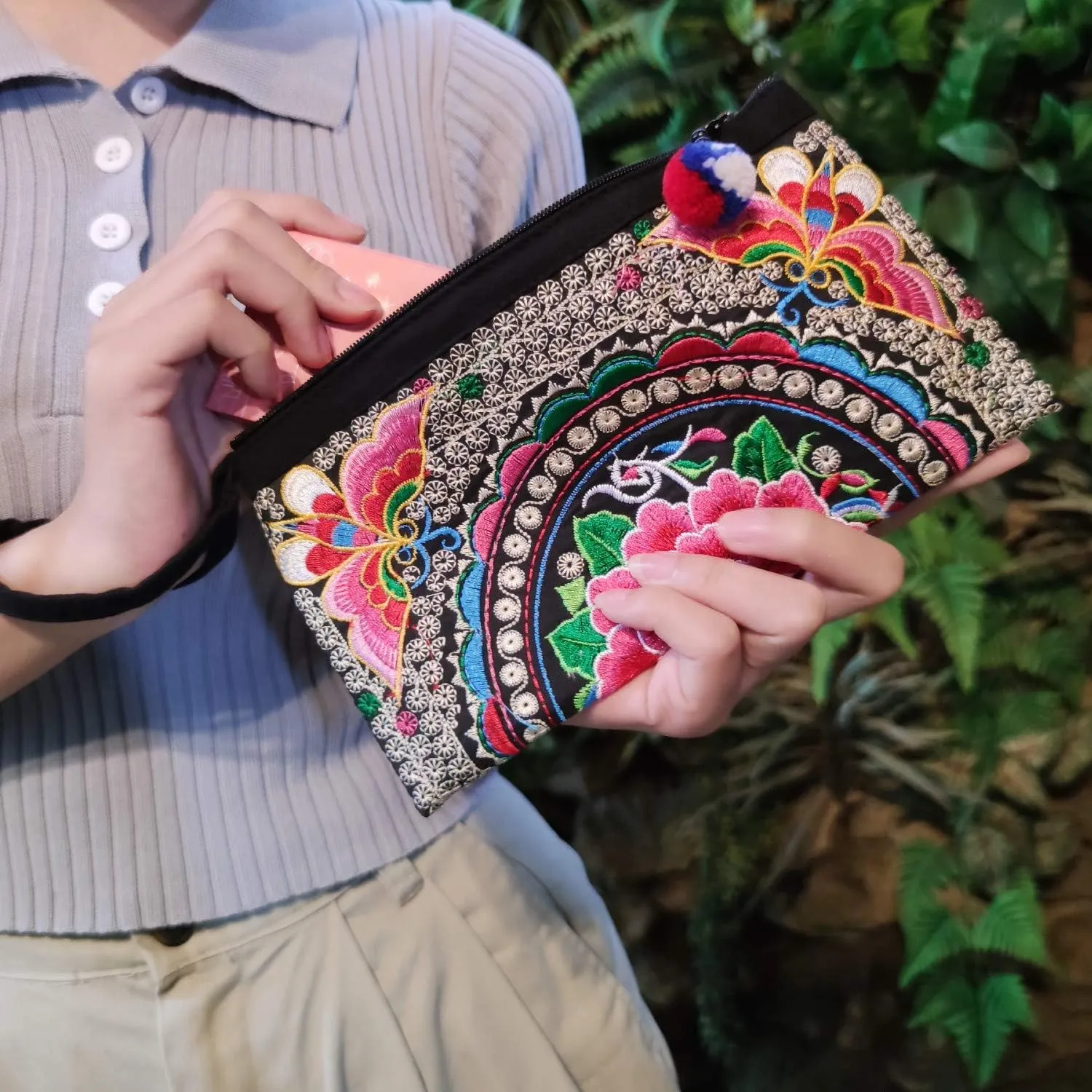 Sabai Jai - Smartphone Wristlet Bag - Handmade Embroidered Boho Clutch Wallets Purses