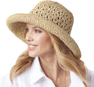 SAGEFINDS Packable Straw Hat for Women | Wide Floppy Brim Beach Cap | Foldable for Travel | Sun Protection | Summer Hat | Adjustable Interior Sizing | Large Khaki