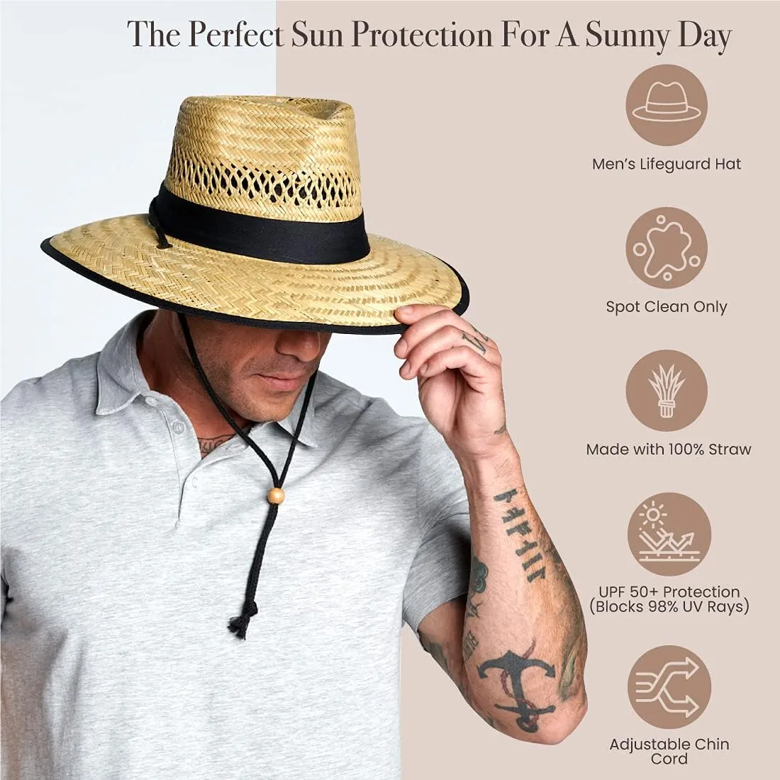 San Diego Hat Company Men's Rush Straw Lifeguard Hat with Fabric Band