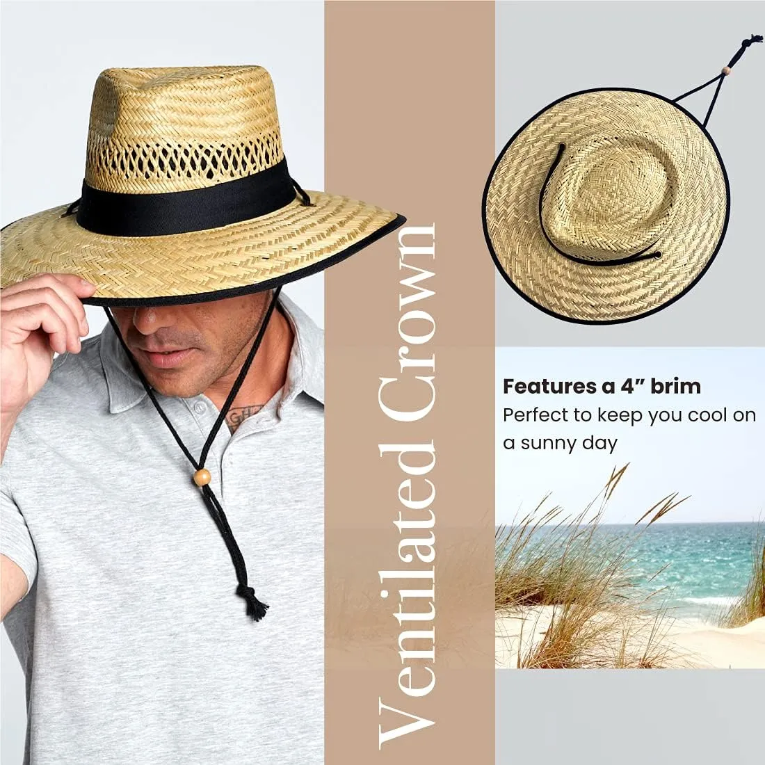 San Diego Hat Company Men's Rush Straw Lifeguard Hat with Fabric Band