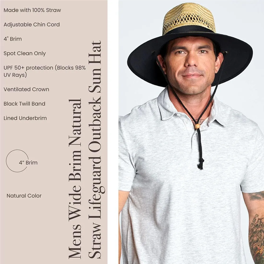 San Diego Hat Company Men's Rush Straw Lifeguard Hat with Fabric Band