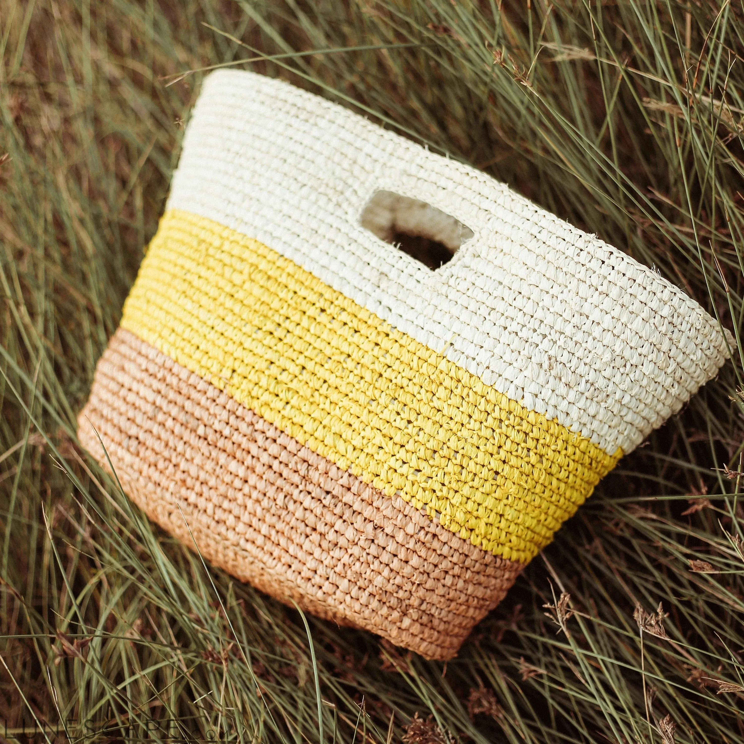 Sayan Raffia Tote Bag, in Yellow & Beige