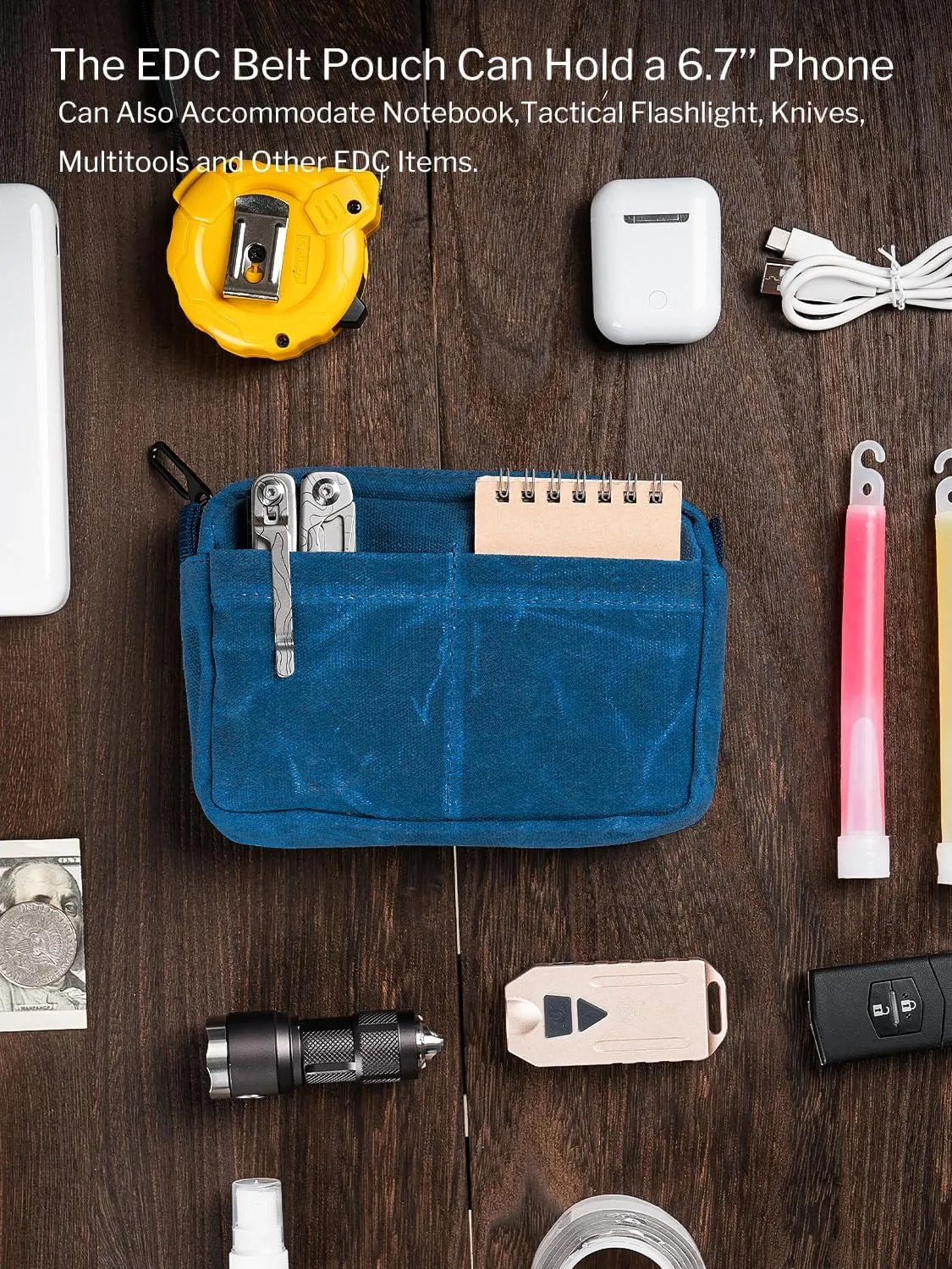 sayram SP8 Belt Pouch for Men, EDC Bellt Pouch with Zipper, Waist Pack EDC Pouch for Multitool, Flashlight, Knives, Cards, Phone, Waxed Canvas EDC Organizer Pouch for Belt