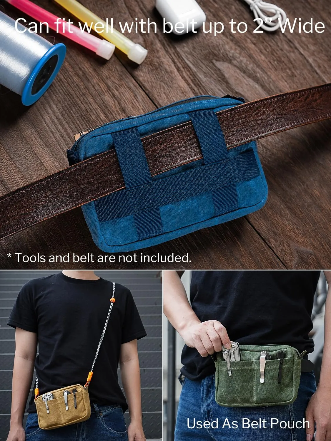 sayram SP8 Belt Pouch for Men, EDC Bellt Pouch with Zipper, Waist Pack EDC Pouch for Multitool, Flashlight, Knives, Cards, Phone, Waxed Canvas EDC Organizer Pouch for Belt