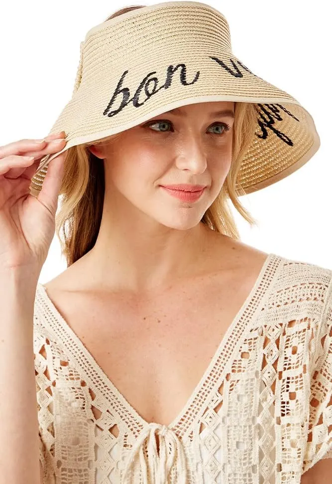 ScarvesMe Women's Adjustable Bon Voyage Roll up Straw Visor Sun Hat