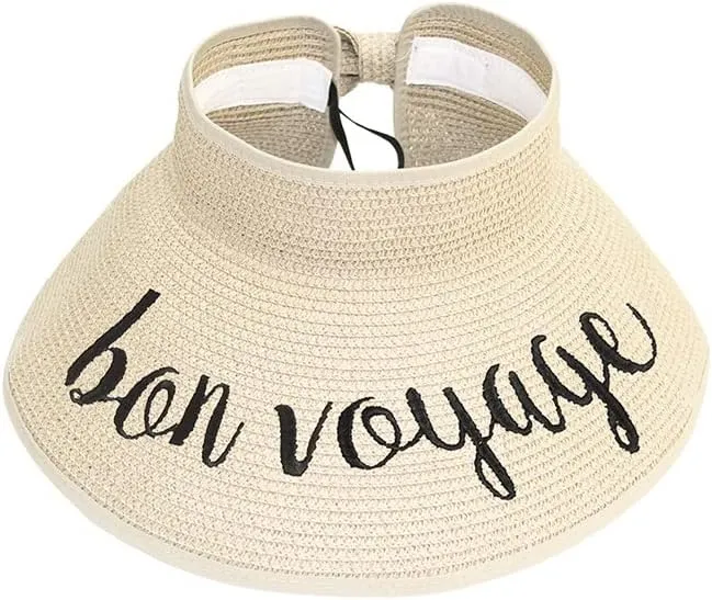 ScarvesMe Women's Adjustable Bon Voyage Roll up Straw Visor Sun Hat