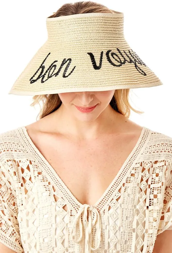 ScarvesMe Women's Adjustable Bon Voyage Roll up Straw Visor Sun Hat
