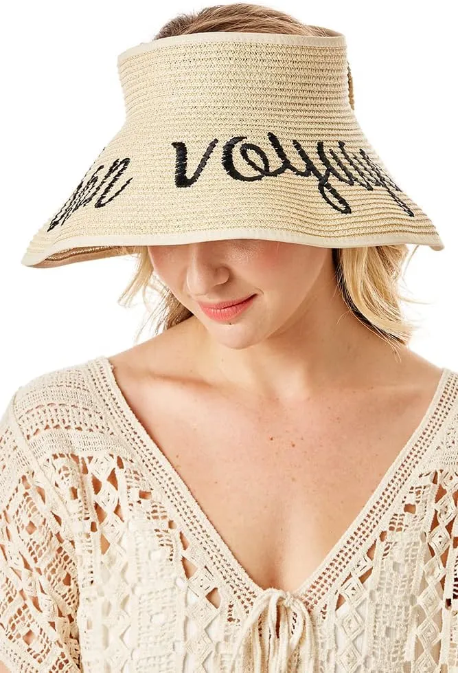 ScarvesMe Women's Adjustable Bon Voyage Roll up Straw Visor Sun Hat