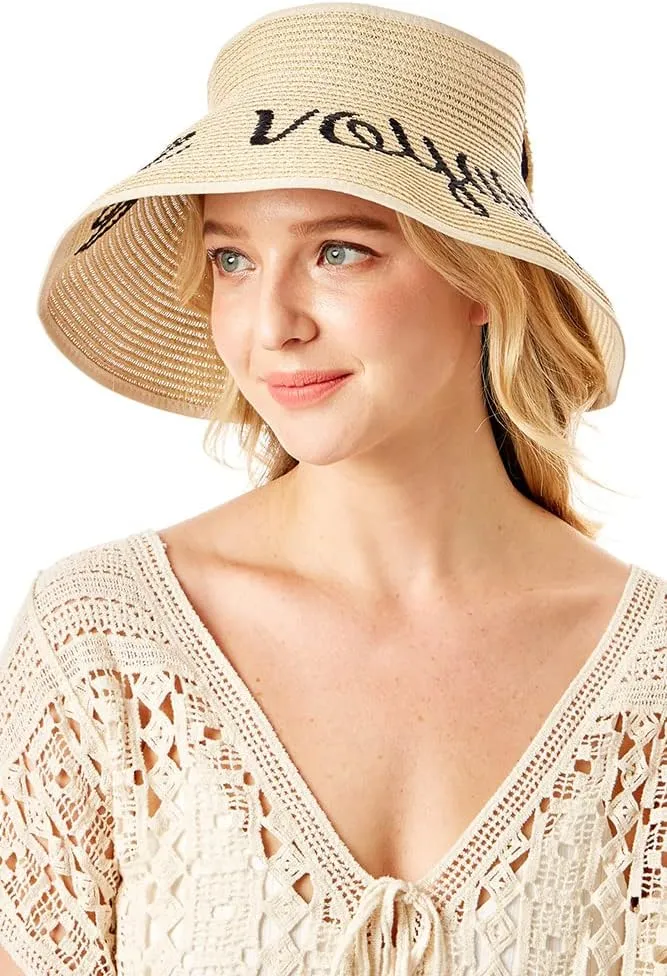 ScarvesMe Women's Adjustable Bon Voyage Roll up Straw Visor Sun Hat
