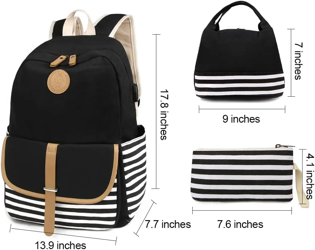 SCIONE Backpacks for Women Teen Girls,Large Capacity BookBag with USB Charger Port,Canvas Backpack-Back School Gift for Girls