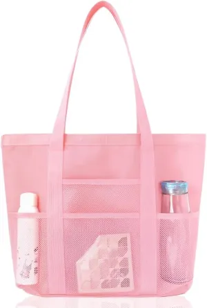 SENOY Large Mesh Beach Tote Bag, 2025 Personalized Pink Beach Bag, Custom Large Mesh Tote Bag for Women - Large Tote Bag