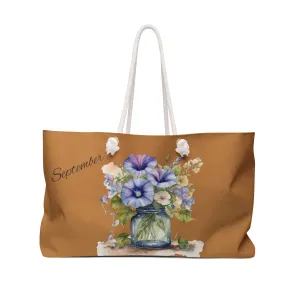 September Boho Weekender Bag, Flower of the month, Bohemian Travel Bag, Morning Glory Flower