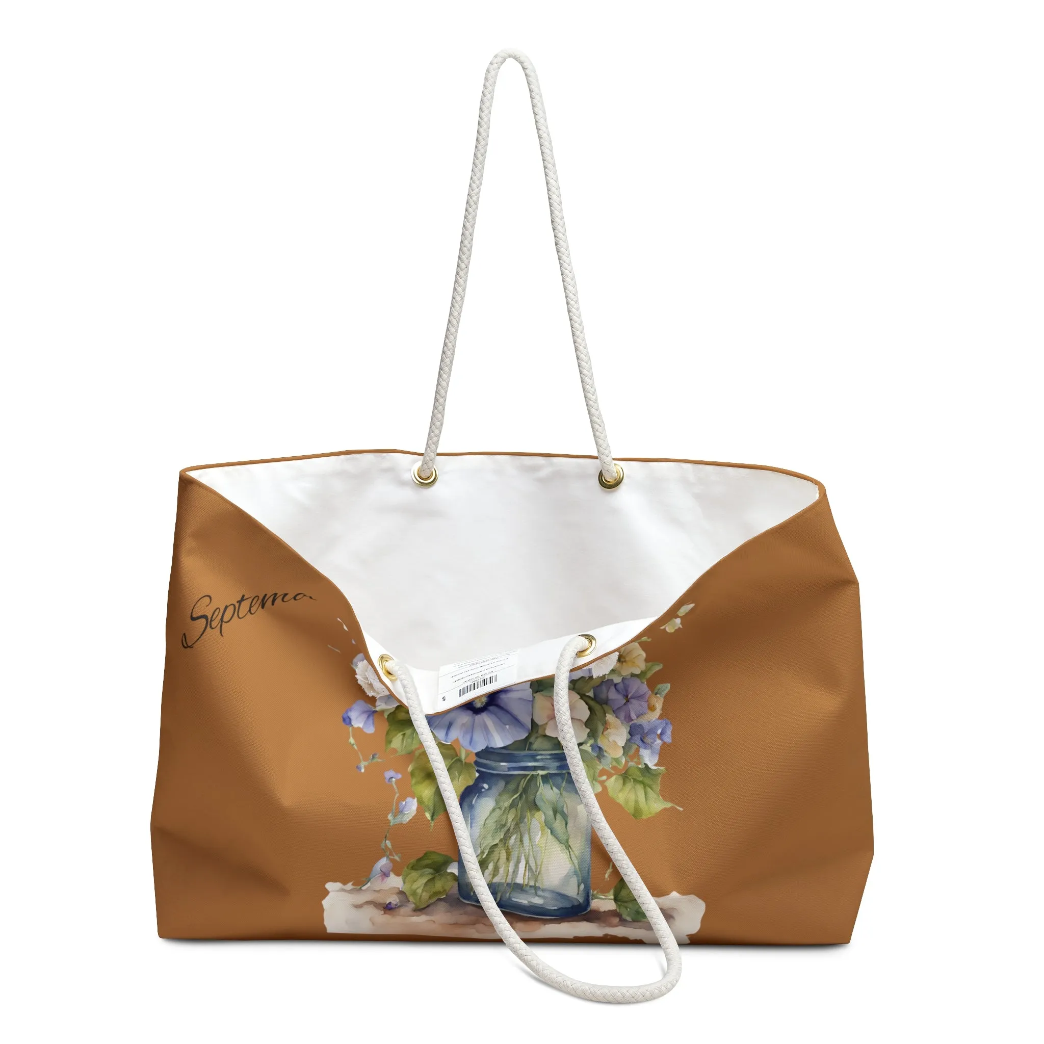 September Boho Weekender Bag, Flower of the month, Bohemian Travel Bag, Morning Glory Flower