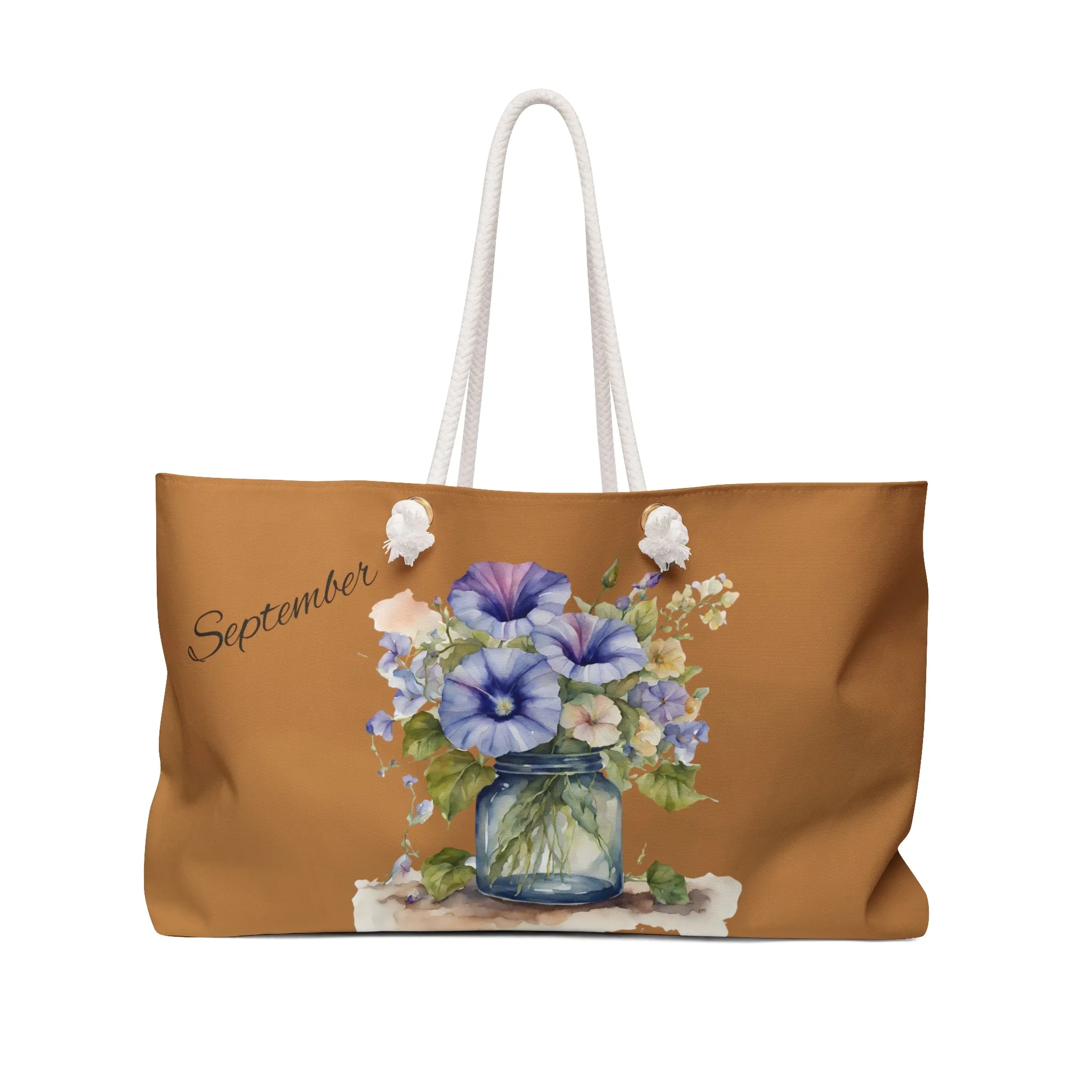 September Boho Weekender Bag, Flower of the month, Bohemian Travel Bag, Morning Glory Flower