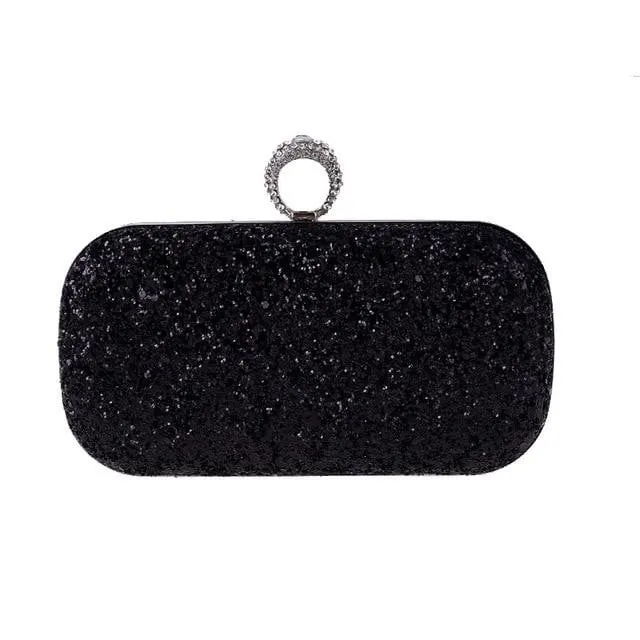 Sequin Evenging Bag Finger Rings Wedding Clutch